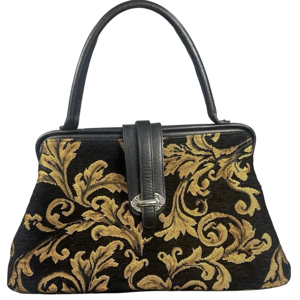 Raviani Jacquard Tapestry Leather Top Handle Doctor Frame Satchel Barby